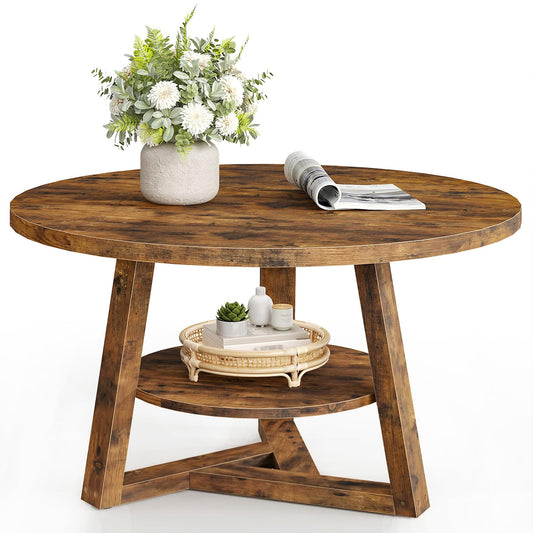 SANYOUNG Round Coffee Table, Small 2-Tier Center Table for Small Spaces