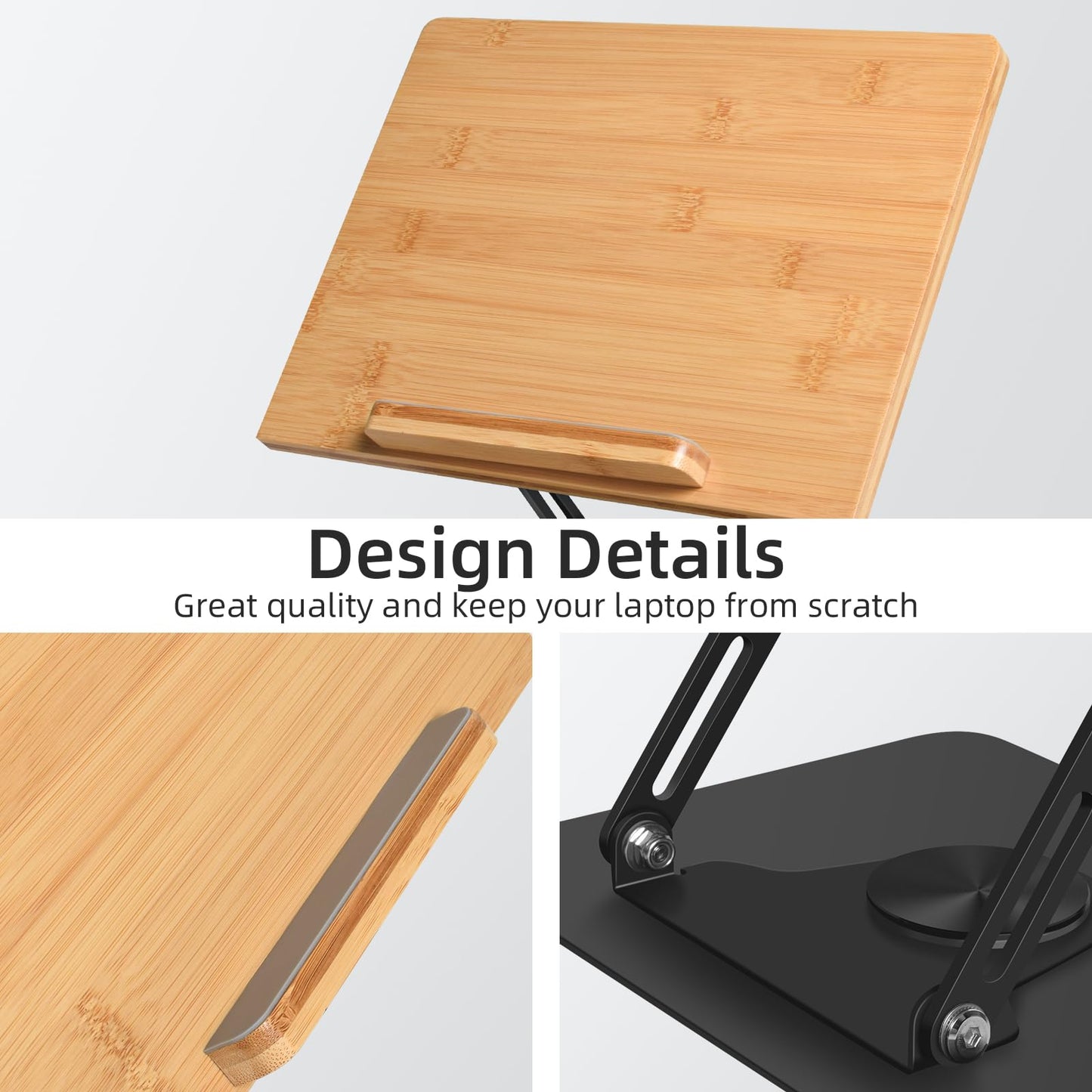 wishacc Premium Wooden & Metal Laptop Stand for Desk, Ergonomic Adjustable Computer Riser with Heat Dissipation, Foldable Portable Laptop Holder Compatible with MacBook Air Pro 10-17" Laptops