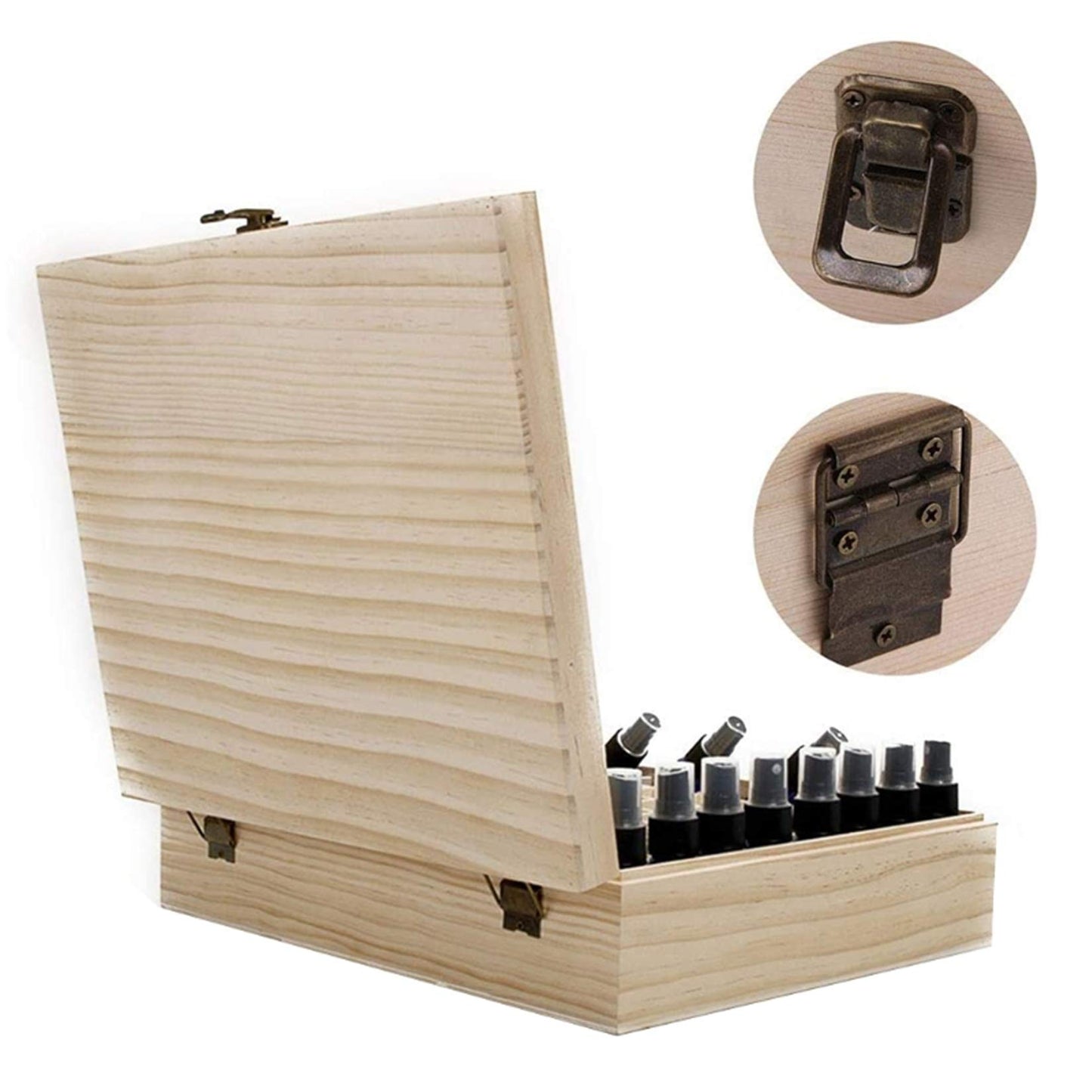 Pure Vie Wooden Essential Oil Storage Box Home Fragrance Carrier Case, Holds 74 Bottle (Fits 5-20ml) - Aromatherapy Organizer Makeup Nail Polish Perfume Container - Keep Your Oil Safe & Space Saver