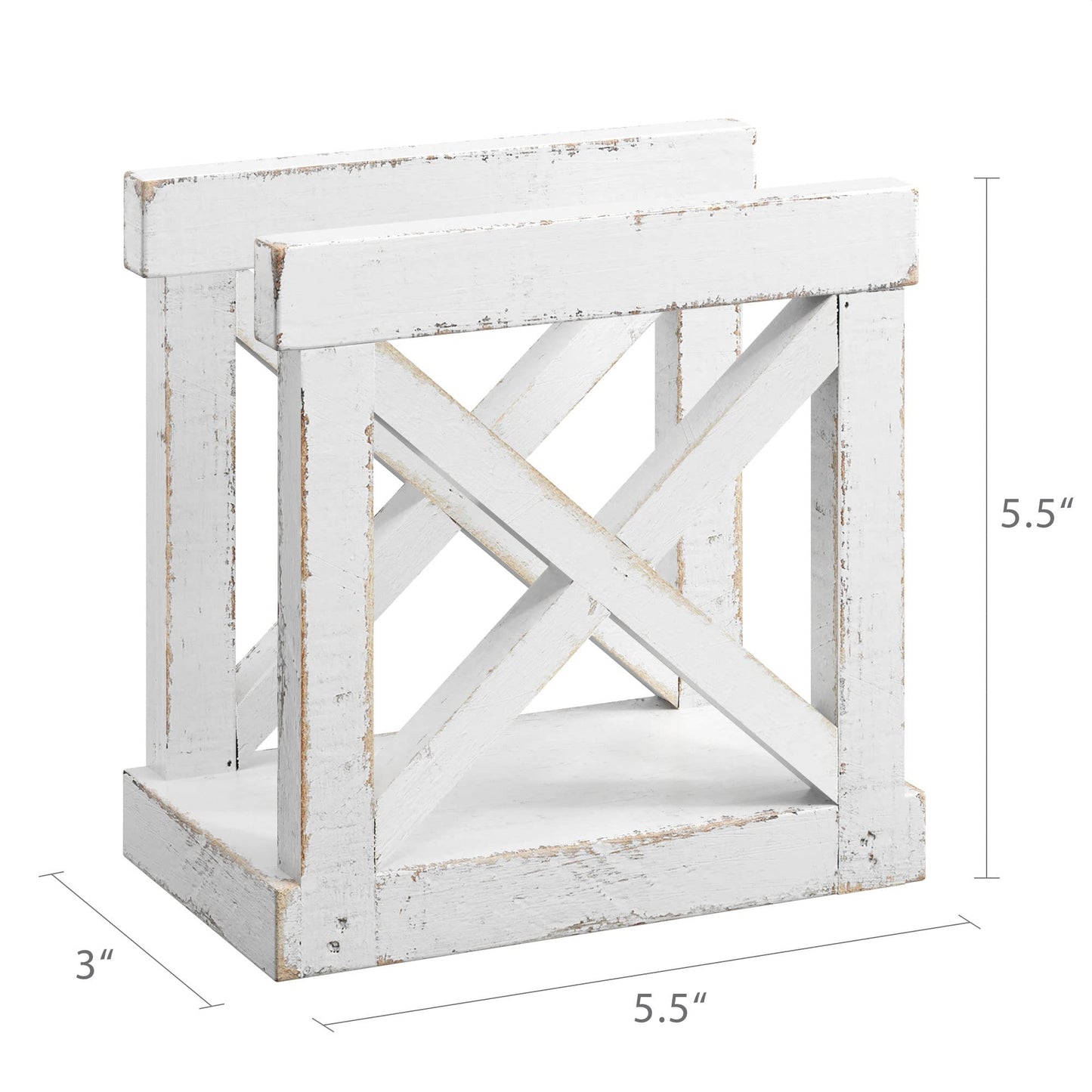 Barnyard Designs Farmhouse Napkin Holder for Table - Vintage Rustic Distressed Wooden Napkin Holder Dispenser for Kitchen, 5.5" x 5.5" (White)