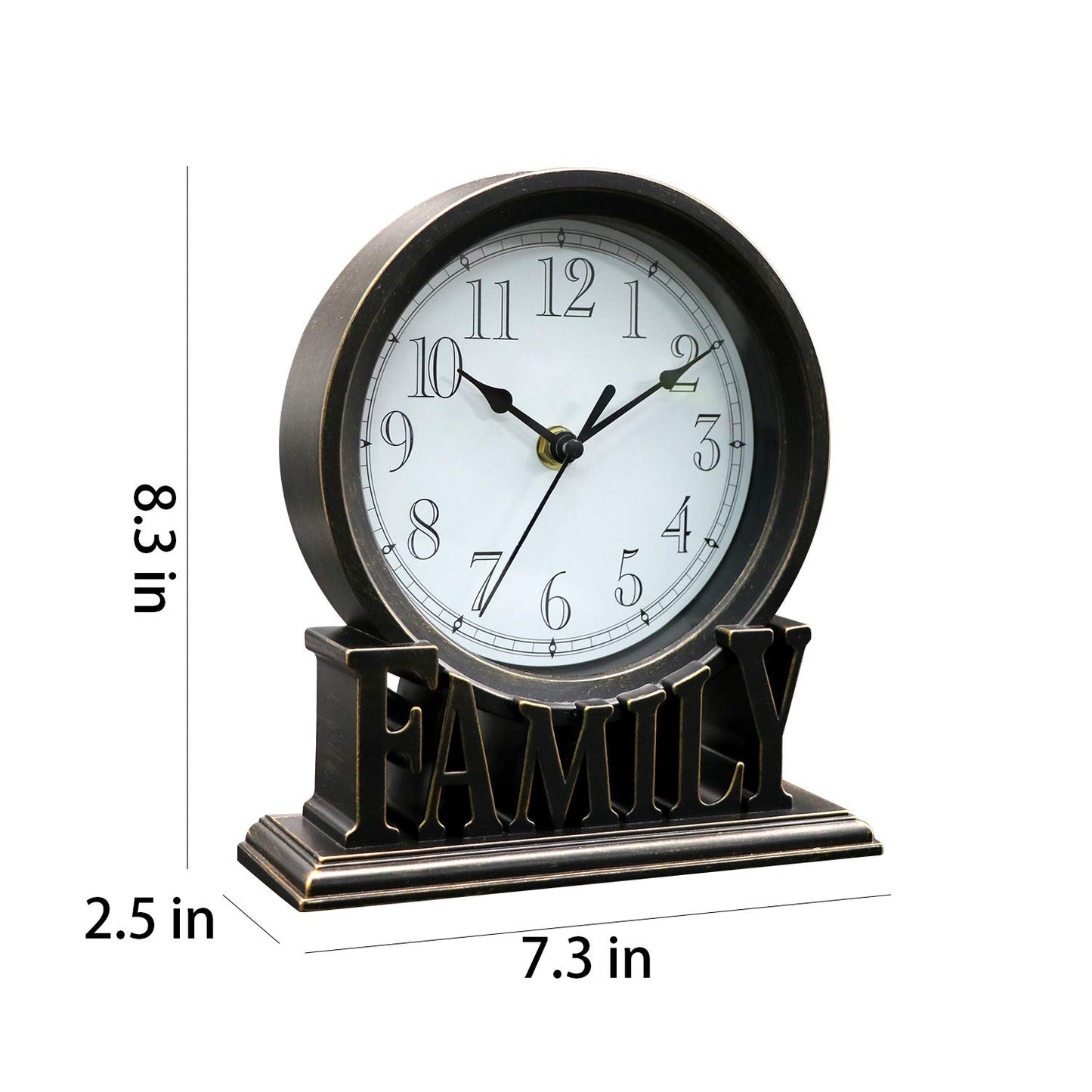 clumsy pets 6.5 Inches Table Clock, Vintage Non-Ticking Family Mantel Desk Clock Battery Operated with Quartz Movement HD Glass for Kids Bedroom Living Room Office (Antique Black)