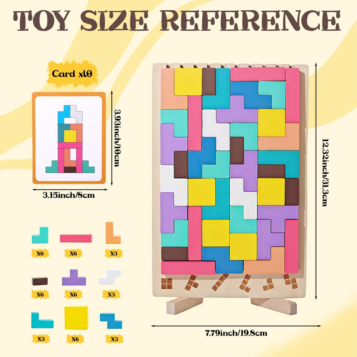 Wooden Stacking Puzzle Toy, 3D Russian Block Puzzle Jigsaw Puzzle, Stress Montessori Toy for Boys and Girls Board Game Educational Toys for Toddlers Brain Teasers for Toddlers 3-6 Years