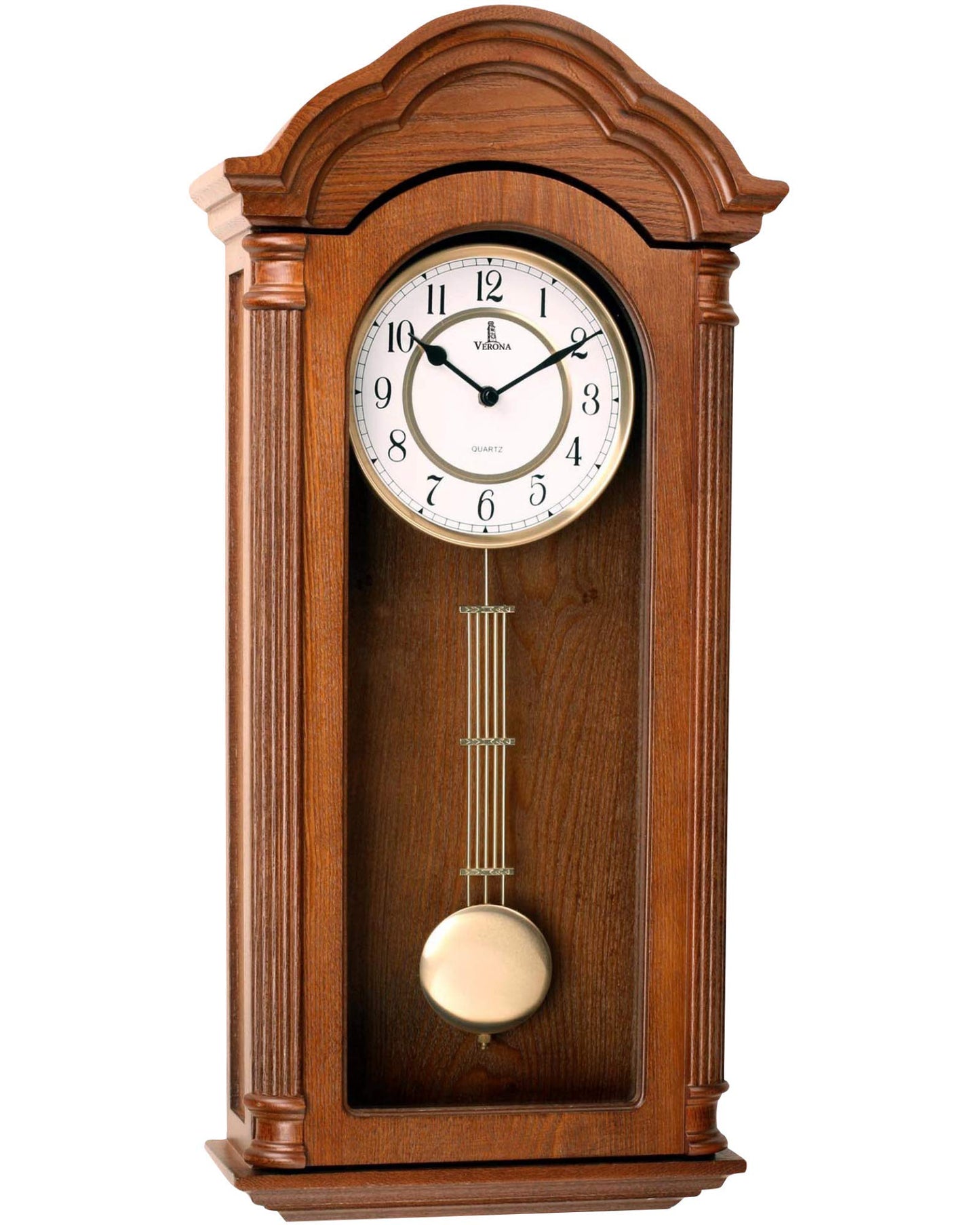Grandfather Wall Clock with Pendulum — Large Hanging Wooden Battery Operated Non-Chiming Clock 26 x 12 inch - Quiet, Solid Wood Clock for Living Room, Entryway & Home Décor