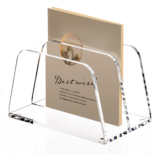 YUXUN Acrylic Mail Organizer for Desk, 2 Compartment Letter & Document Holder with Non-Slip Base, Small File Holders for Bills, Envelopes, Letters,Mails, Papers, Clear Office Supplies for School Home