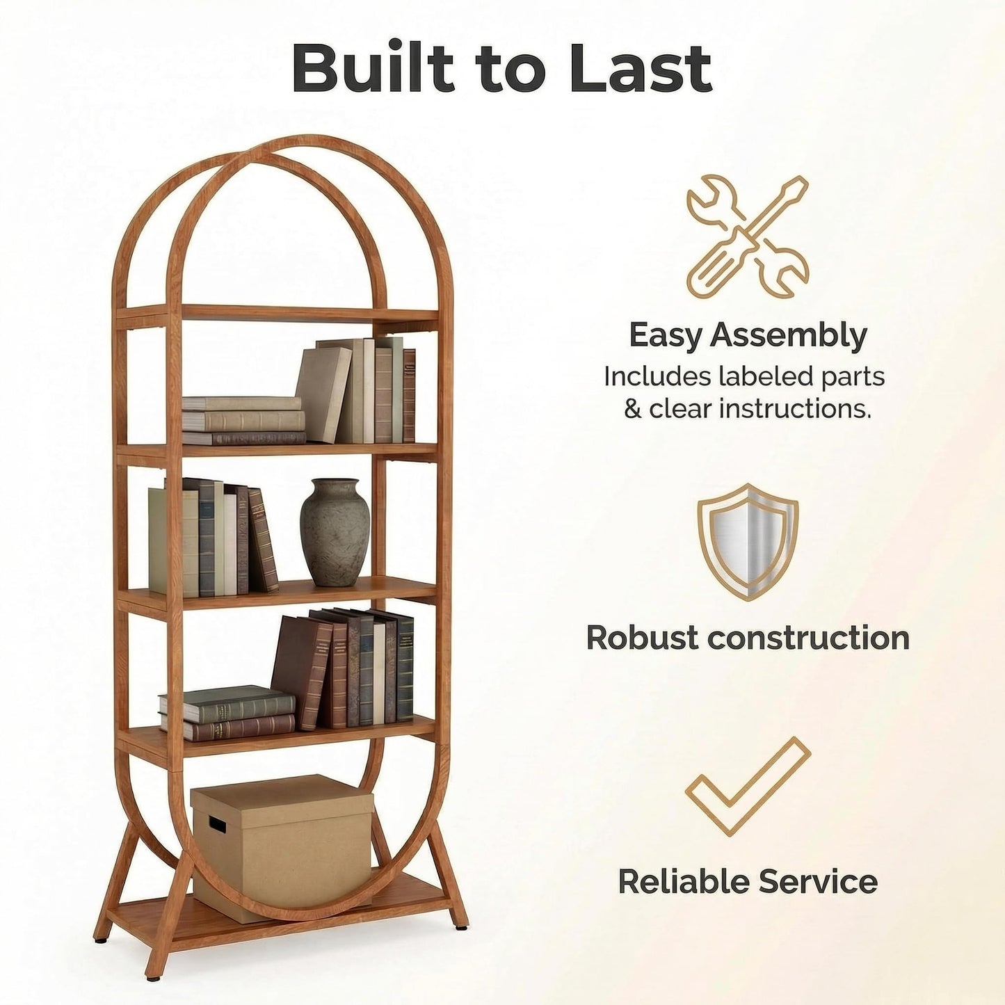 Arvolia 5-Tier Arched Bookshelf, Tall Wooden Open Shelf for Home