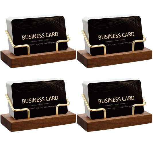 Amyhill 4 Pcs Wood Business Card Holder Display for Desk Metal Wooden Name Card Organizer Business Display Holders for Women Men Office Home Decoration(Gold)