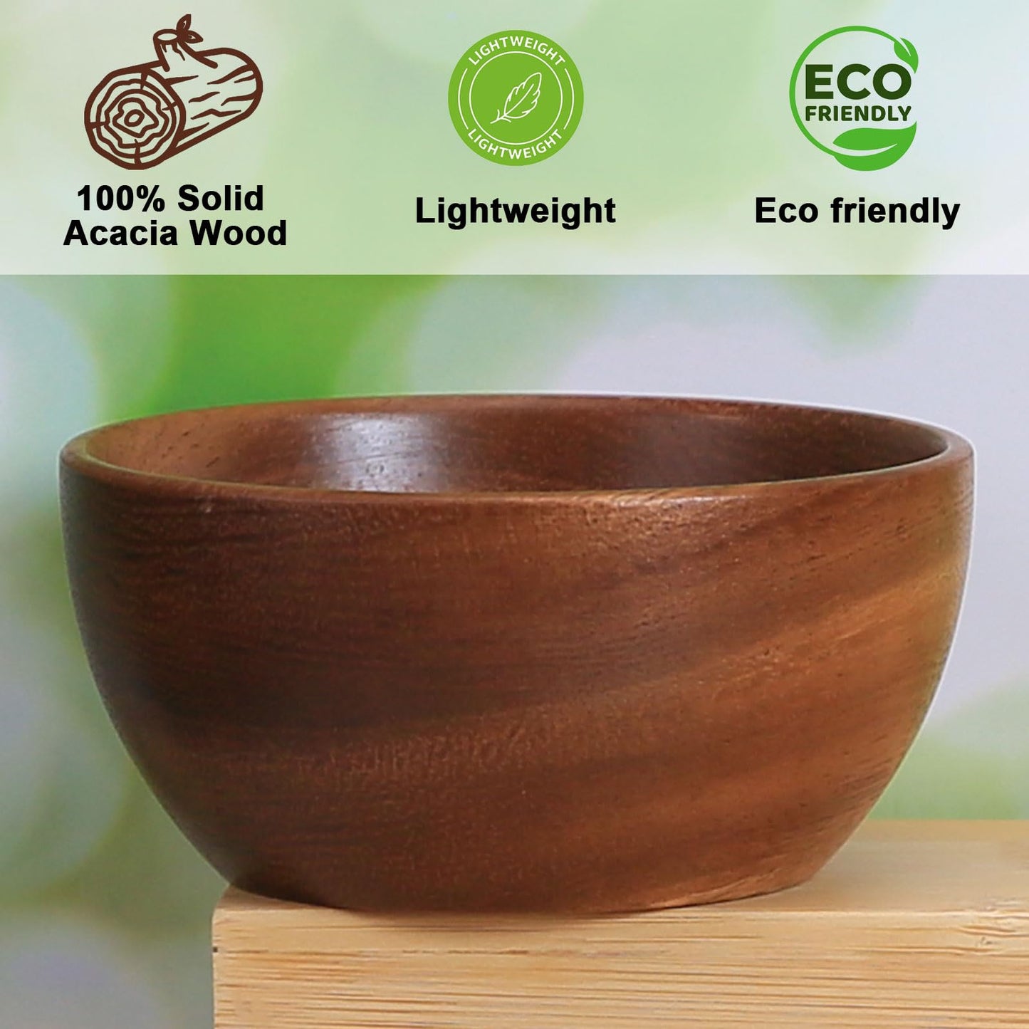 MeowAroma Solid Acacia Wood Bowls Set of 4, 4 Inch Wooden Serving Bowls - Handmade Ramekins for Dips, Charcuterie Board, Snacks & Salads | Farmhouse Kitchen Decor & Gift Idea