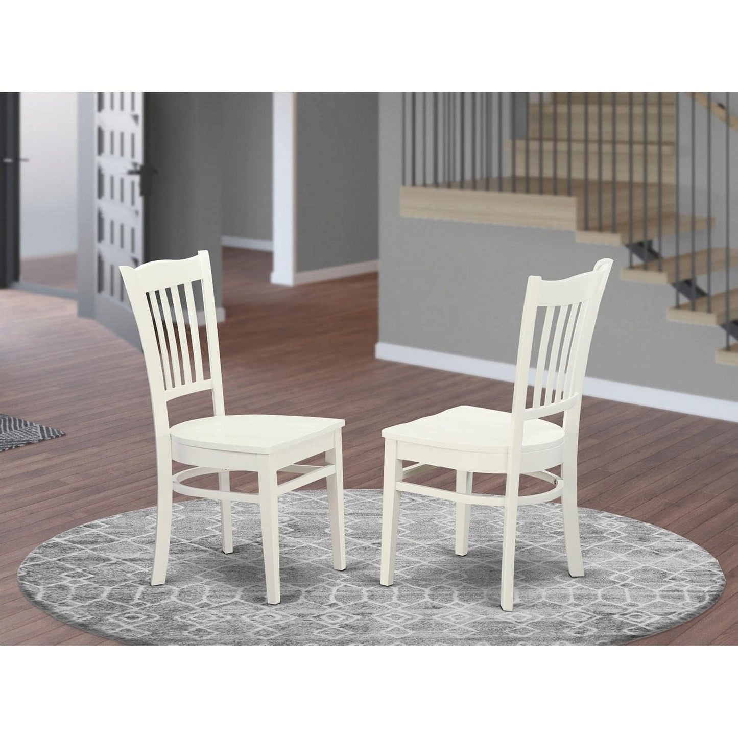 East West Furniture GRC-WHI-W Groton Dining Chairs - Slat Back Wooden Seat Chairs, Set of 2, Linen White