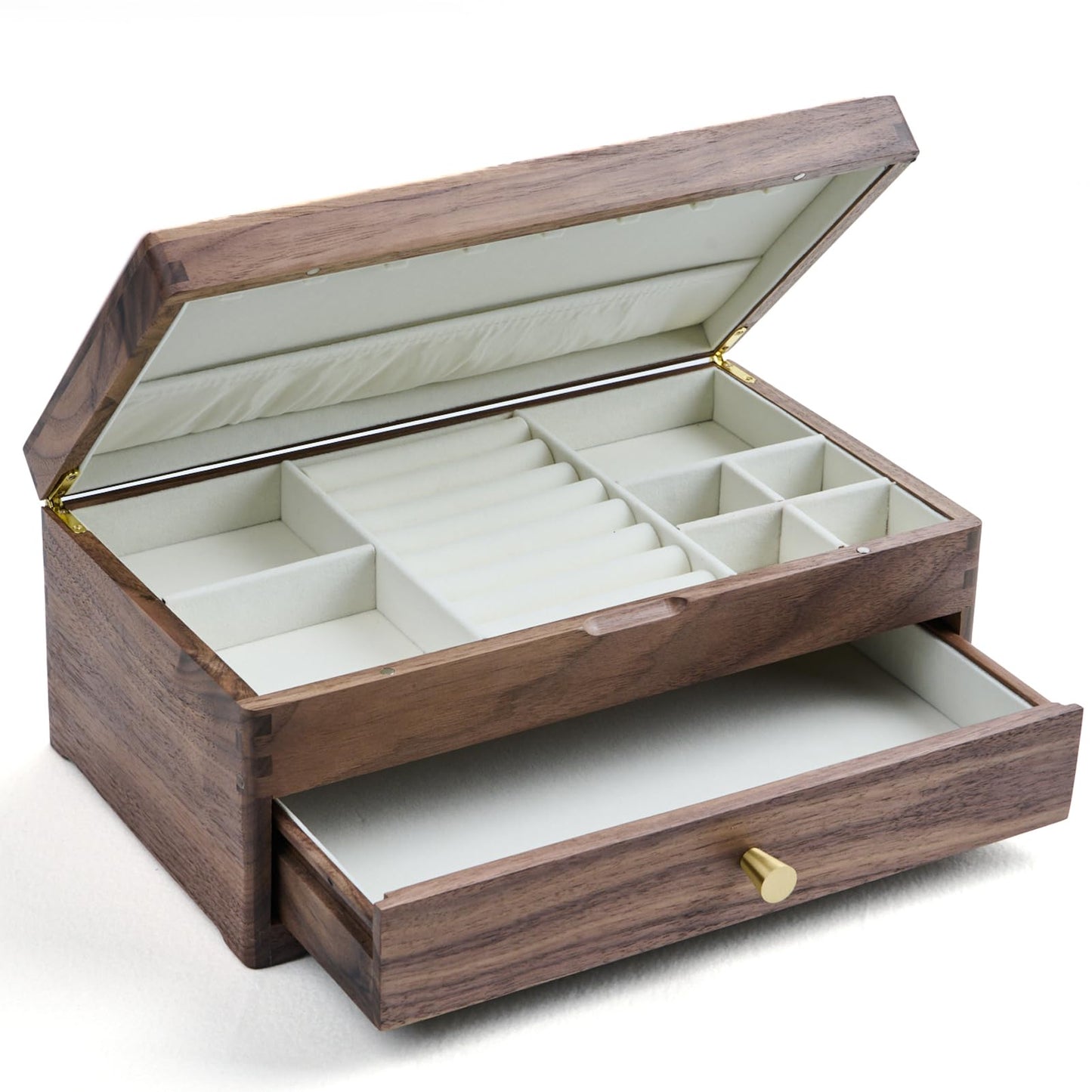 Beexchange Black Walnut Wooden Jewelry Box - Allwood, Handcrafted, Classic Jewelry Box. Jewelry boxes & organizers for Women, Men, and Girls (Double-Layer)