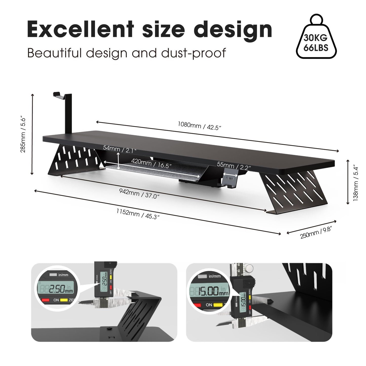 Fenge Dual Monitor Stand, 42.5 Inch Monitor Riser for Desk, Wood Desk Shelf for 2 Monitors, 2 Tier Monitor Shelf with Headphone Stand & Phone Holder