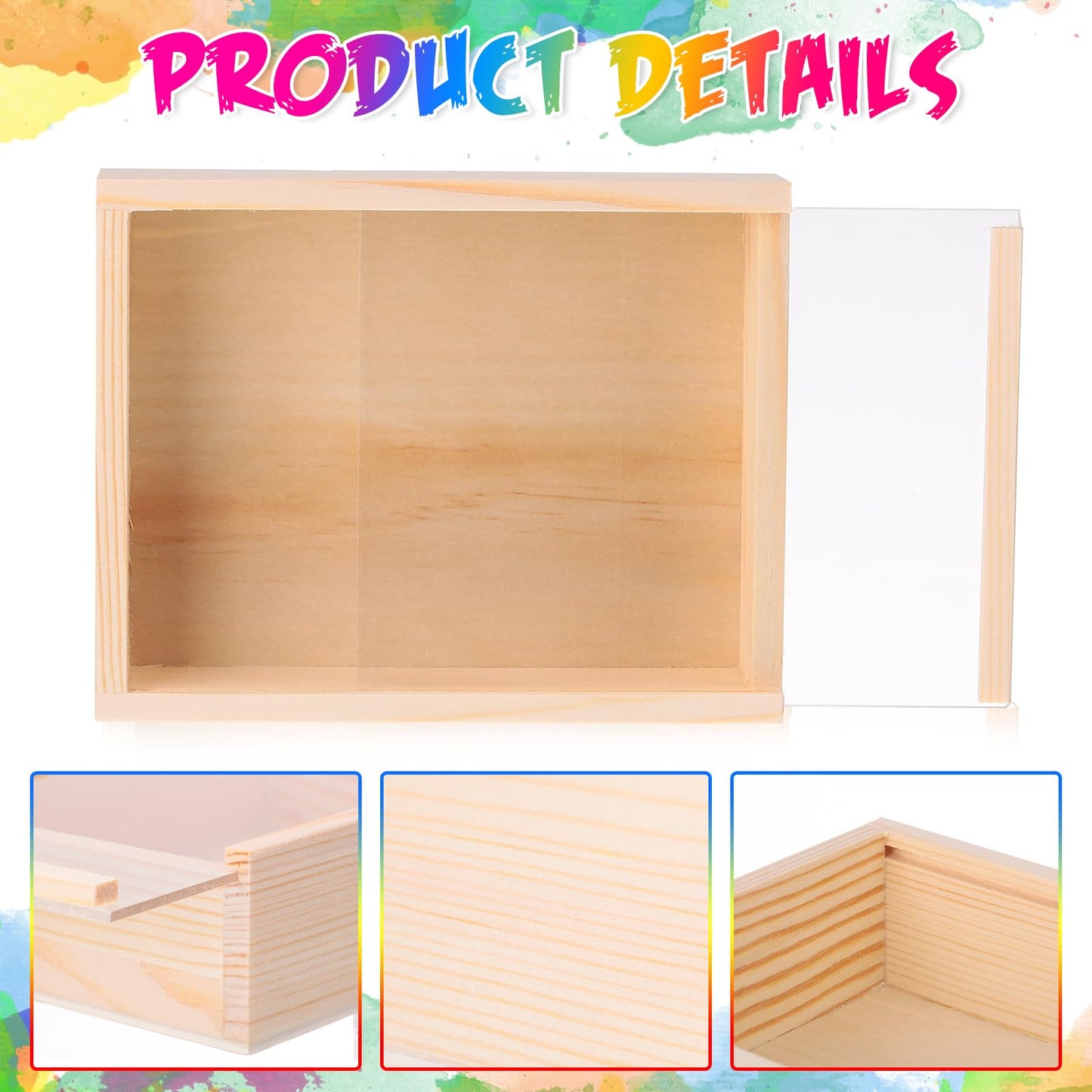 Thyle 48 Pcs Unfinished Wood Display Boxes with Acrylic Lids 6.3 x 4.9 x 1.8 Inch Unfinished Wood Boxes Crafts Gift for Flower DIY Wedding Party Favor Supplies