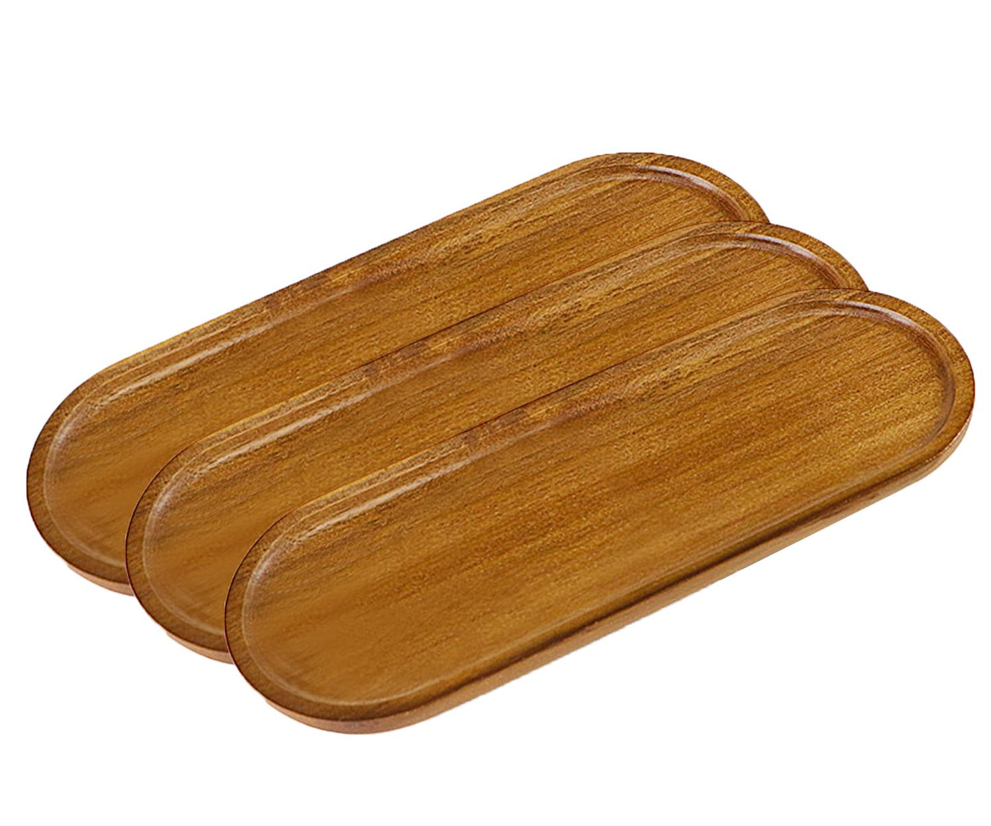VSUINGO Small Wooden Oval Tray (11.3 x 4.1 inch) 3 Pack, Mini Serving Tray for Coffee Tables, Dessert, Snack, Fruit, Acacia Wood Platter for Vegetable, Decor Restaurant