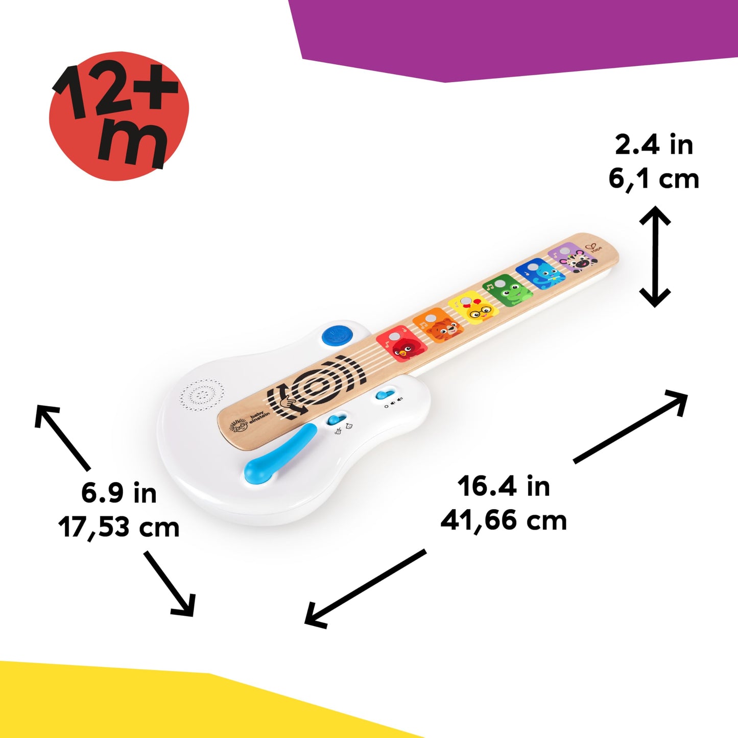 Baby Einstein Strum Along Songs Magic Touch Wooden Toy Guitar with Whammy Bar, Montessori Musical Learning Toy with Lights, 12mo+