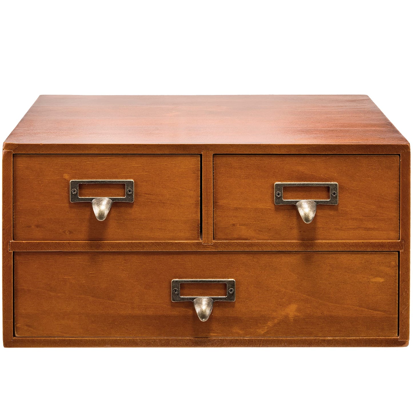 Modular Stackable Desktop Apothecary Cabinet with 3 Drawers - Solid Wood Medicine Cabinet for Tabletop - Card Catalog Drawers with Label Holders - Desktop Chest Drawer for Storage and Organization