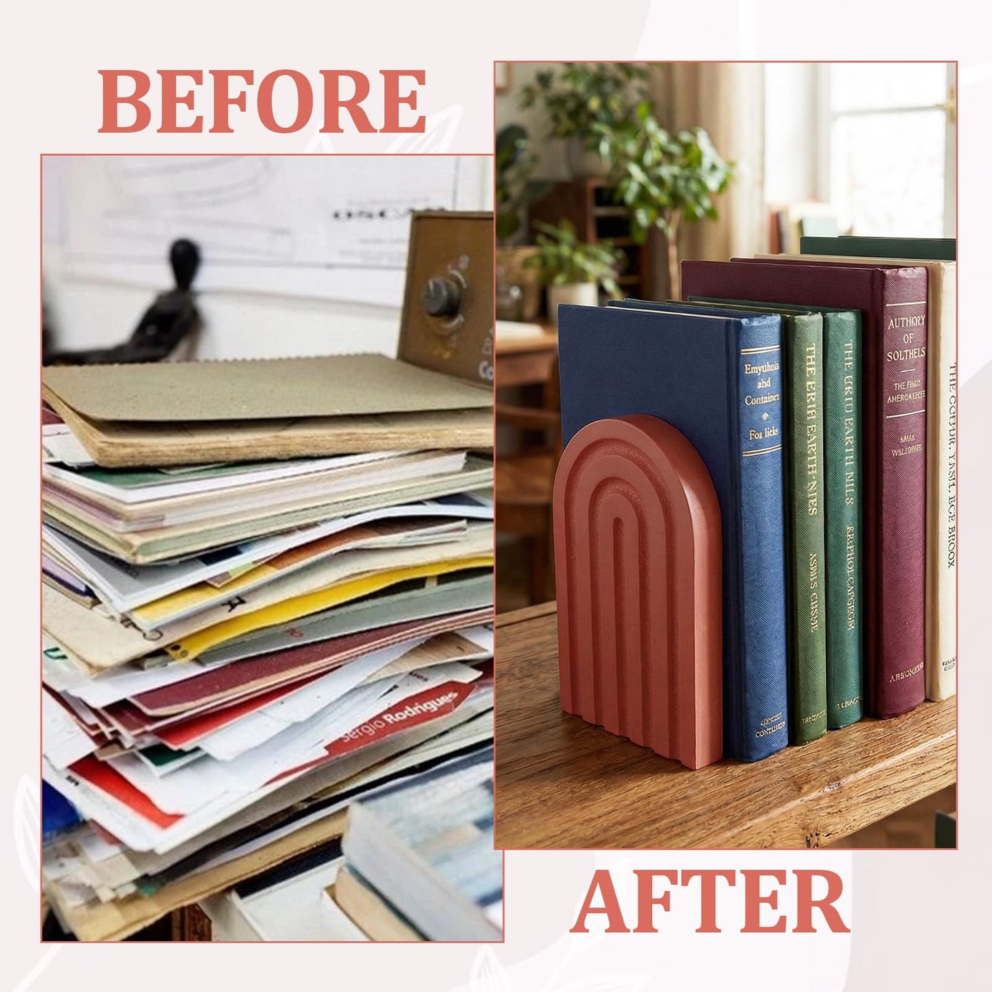 4Pcs Boho Arch Wooden Rainbow Bookends Cute Book Ends for Shelves Non Skid Wood Bookends Desert Pastels Book Holder Stand Stoppers for Home Office Back to School Library Kitchen Heavy Books