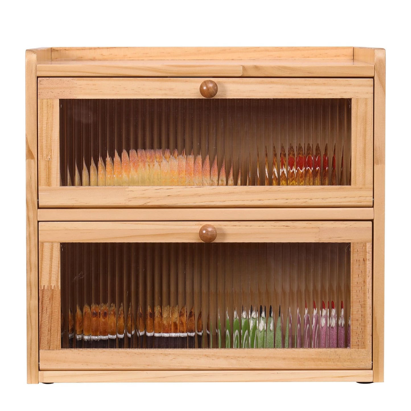 FDHUIJIA Double Layer Large Bread Box for Kitchen Counter, Wooden Bread Storage Container with Acrylic Window, (natural)