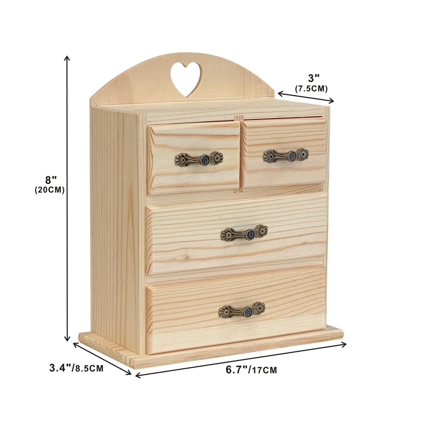Pack of 2 Unfinished Wood box with Mini Drawers for Jewellery,Small Wooden Organizer Storage Box for Crafts Hobbies DIY Project