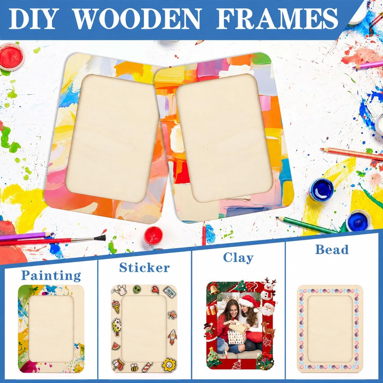 Oungy Craft Picture Frames 40 Pcs, 4 x 6 Style Paintable Wooden Frame Blanks, Natural Plywood Photo Frames for Classroom Crafts, Party Tables, DIY Decor