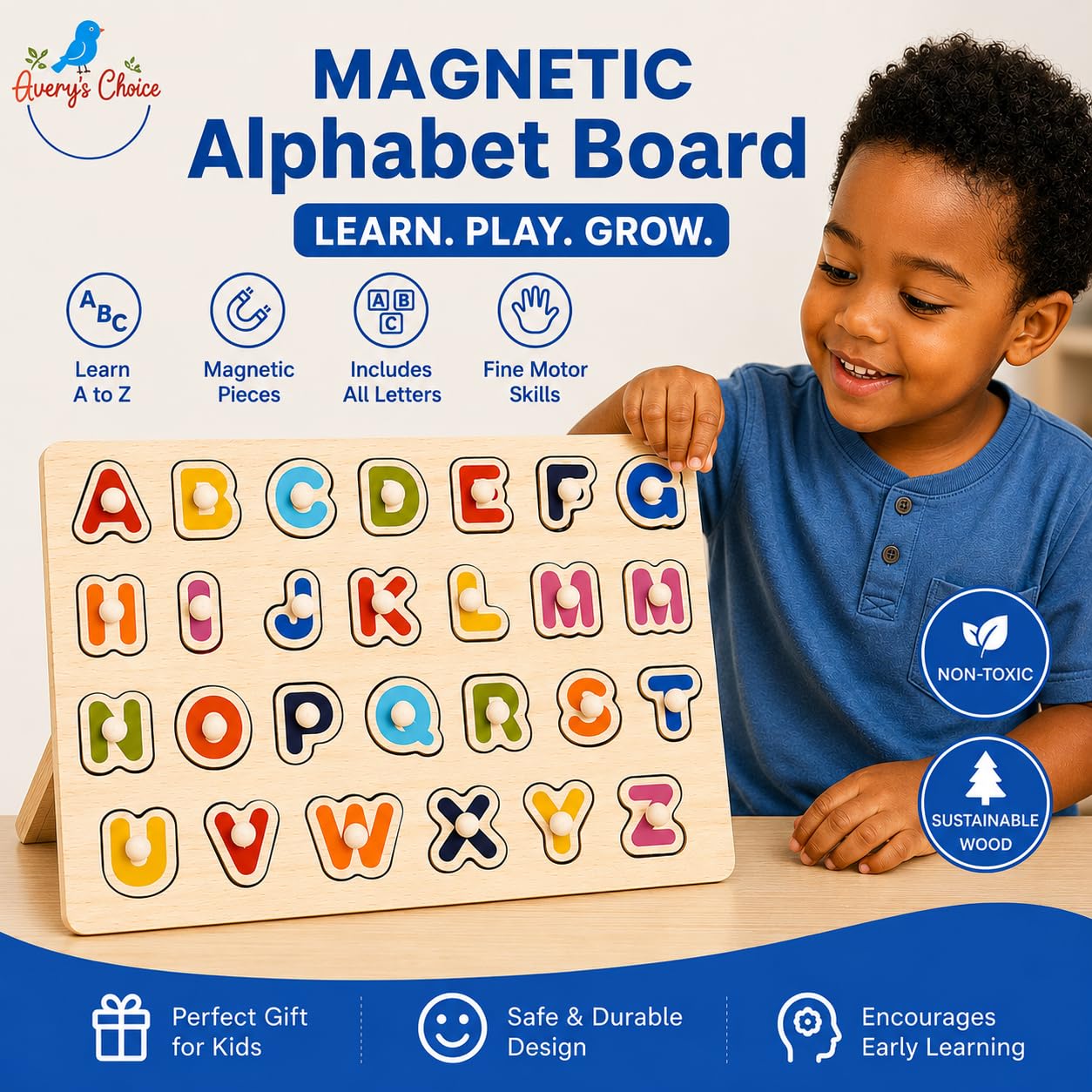 Avery's Choice Magnetic Wooden Capital Letter Board Puzzle, 30 x 22.5 cm