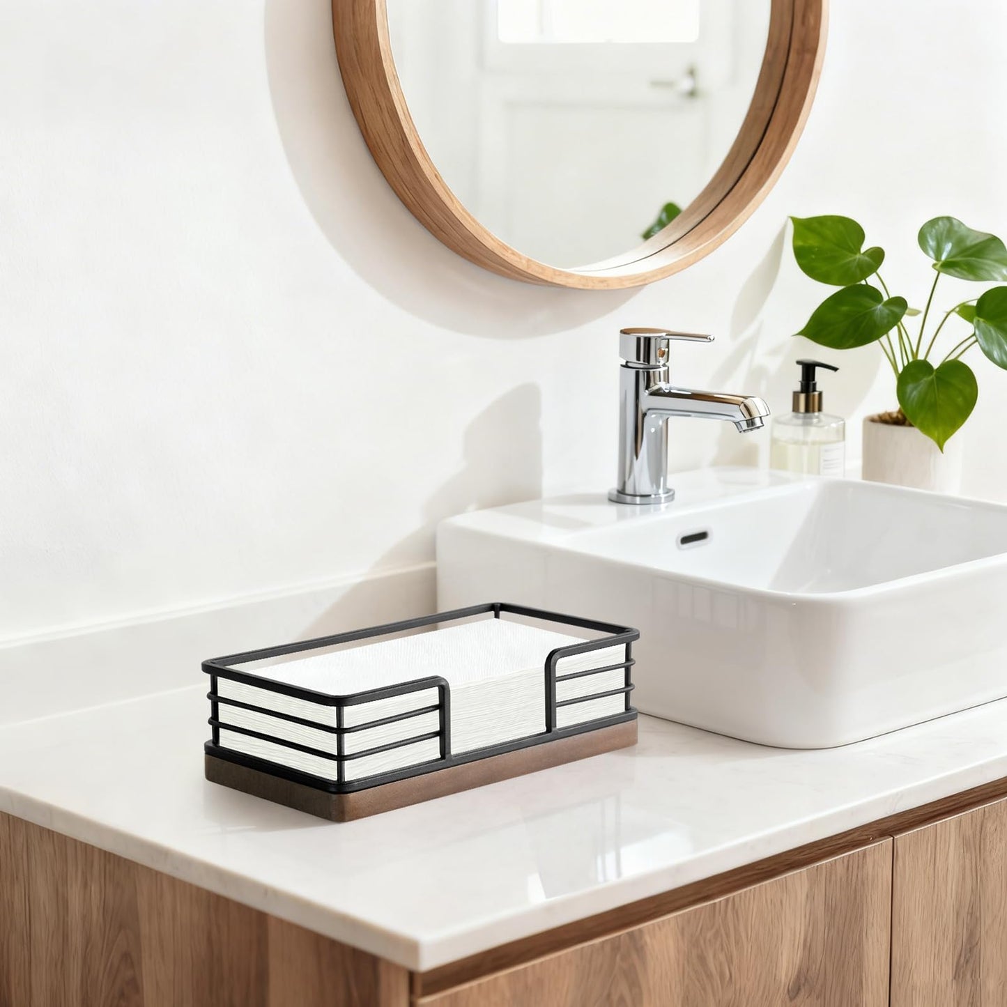 Mkono Guest Towel Holder Tray for Bathroom Napkins Holder for Table Wooden Rectangle Disposable Hand Towel Basket for Kitchen Counter Dining Room Vanity Coffee Bar Party