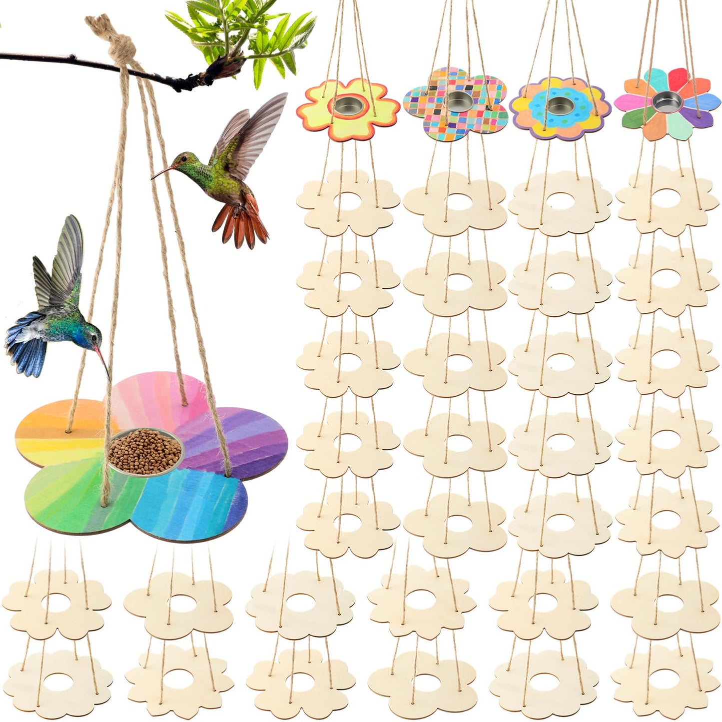 DoubleFill 100 Pack Bird Feeder Craft Kits for Kids Ages 3-8 Bird Feeder Craft Kits with Stainless Steel Bowls DIY Kids Crafts Wooden Art Painting Outdoor Bulk Toys for Children VBS Crafts