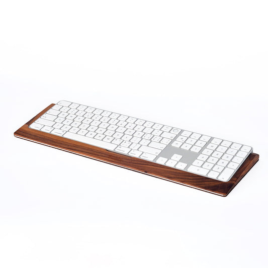 SAMDI Apple iMac Stand Base, Stainless Steel/Wooden Keyboard Tray - Magic Keyboard Mounting Platform - Black Walnut