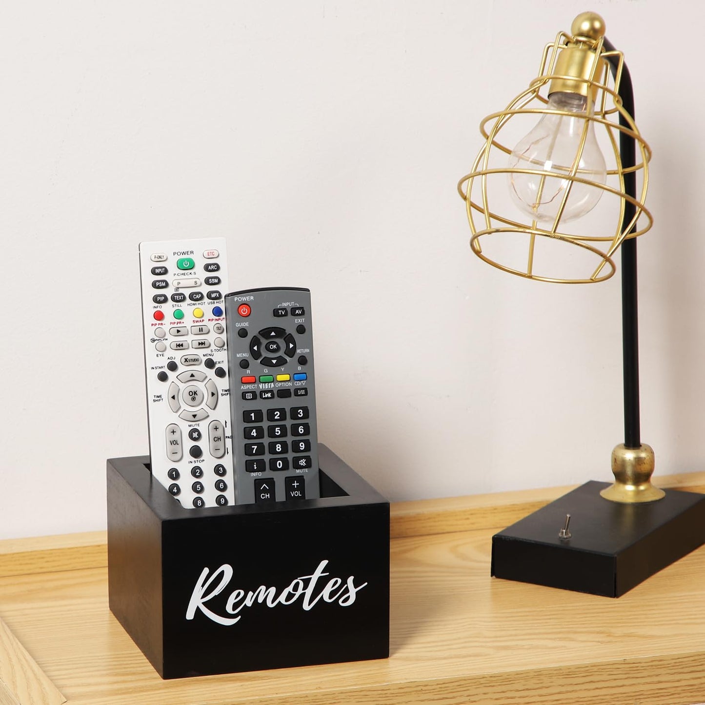 COOLEX Remote Control Holder, Wooden Tv Remote Holder, Remote Holder for Table, Remote Control Storage Organizer Caddy - Black