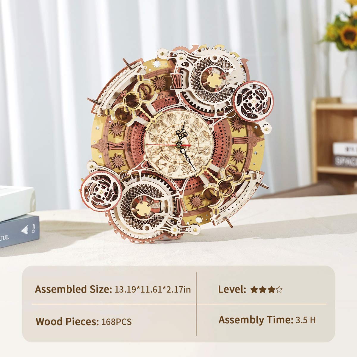 ROKR 3D Wooden Puzzle Clock Model 12"– DIY 168 PCS Mechanical Model Kit Toys Home Decor Elegant Gifts for Teens/Adults