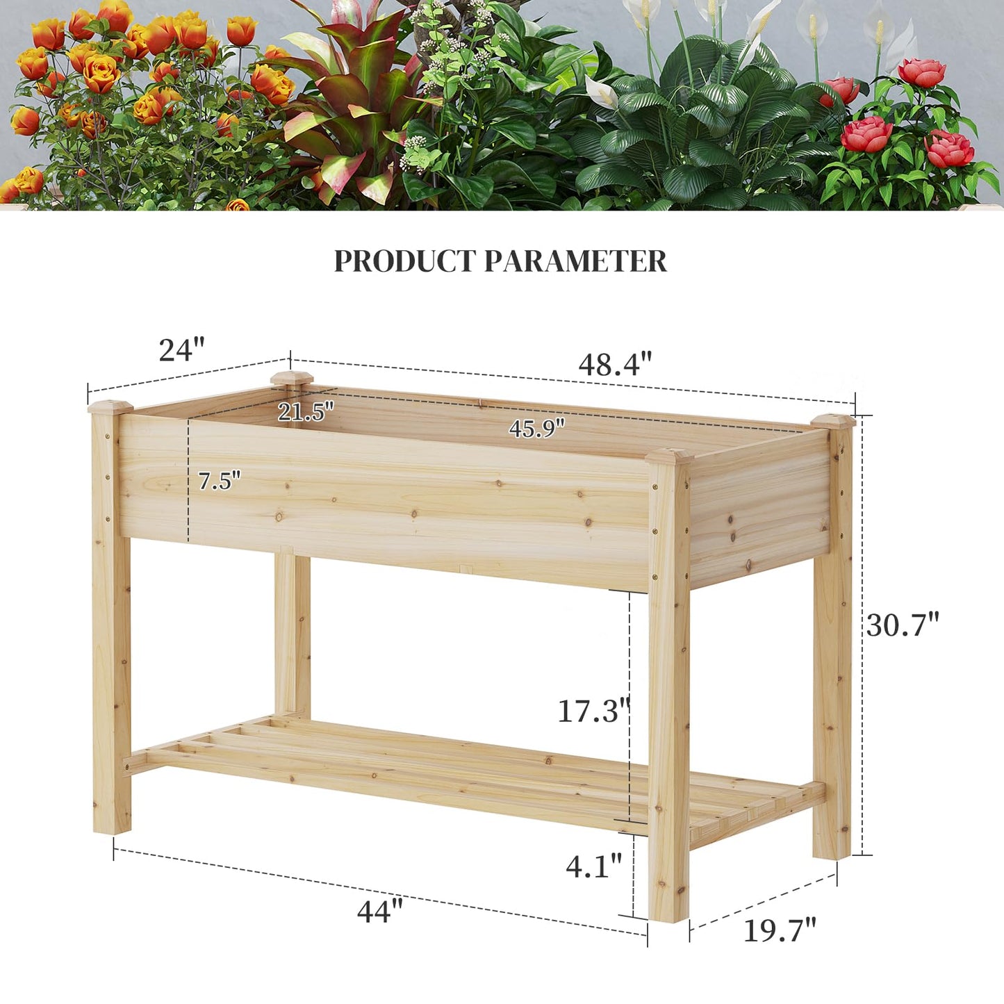 PULIJIAJU Wooden Raised Garden Bed, Planter Box with Legs, Raised Planter -Grow Herbs and Vegetables Outdoors – Naturally Rot-Resistant - Unmatched Strength Lasts Years (Natural-M)