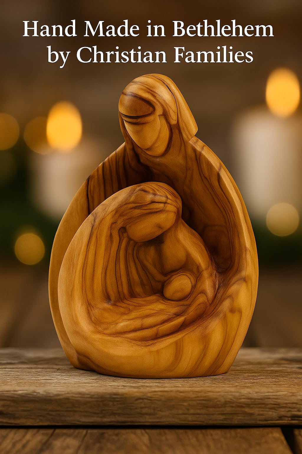 Zuluf Hand-Carved Olive Wood Holy Family Statue – Mary, Joseph & Baby Jesus Nativity Scene for Christmas Decor – Catholic Wooden Figurine 4.3" for Home or Church Display – HOF001