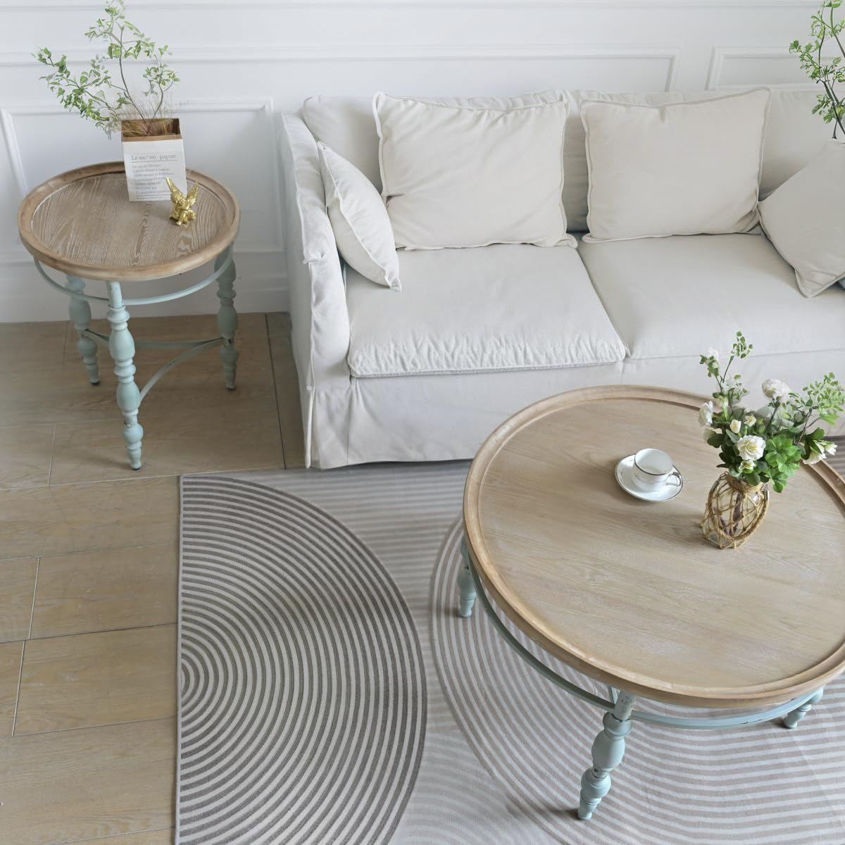 TIMBERMAVEN Rustic Farmhouse Round End Table, French Country Vintage Side Table,φ20.1'' x 23.6''H Rustic Solid Wood with Vintage Iron Legs, for Living Room, Bedroom, Small Spaces,Nature White