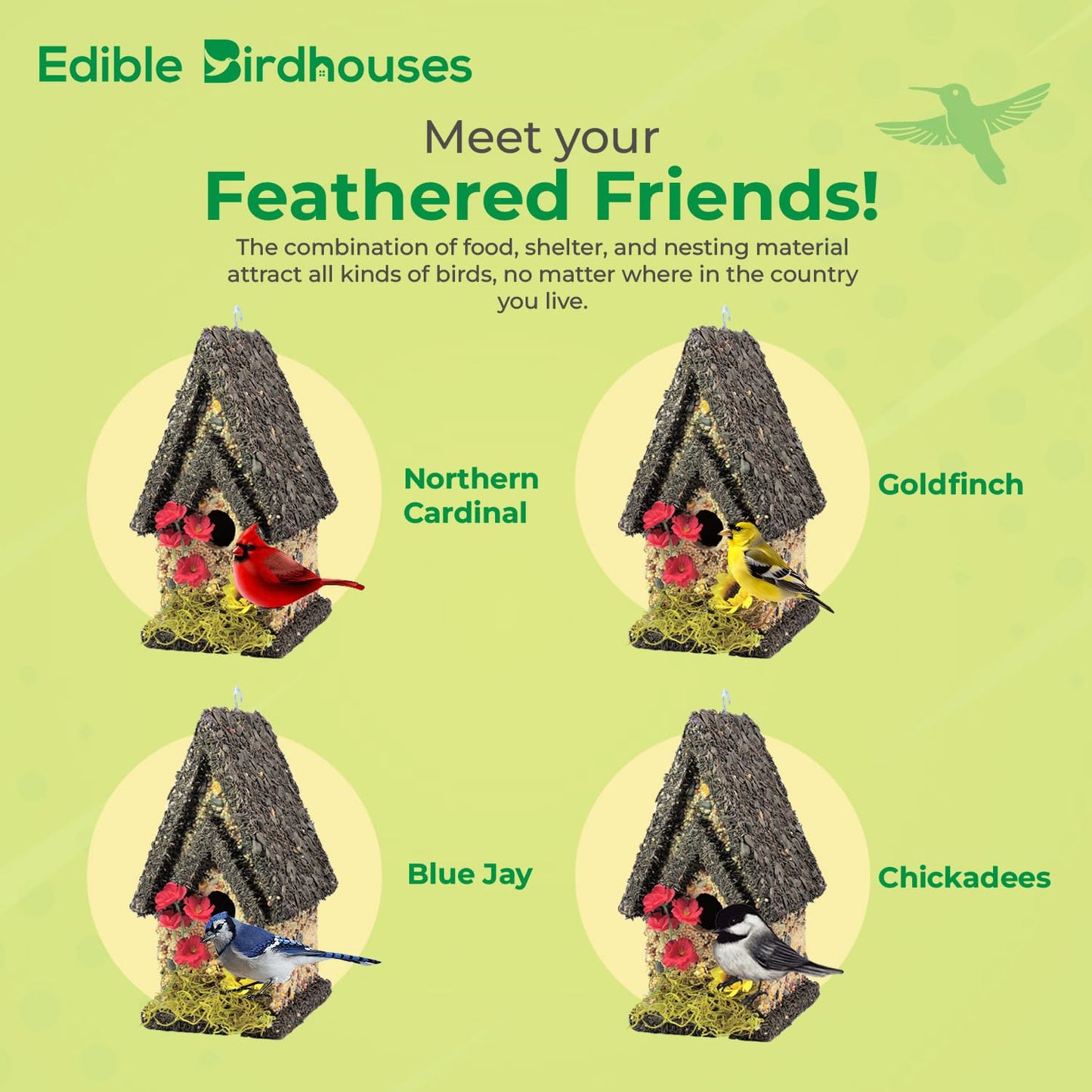 Edible Birdhouse - Birdseed Bird Feeder, Wooden Birds House Covered in Wild Bird Food, Squirrel Resistant Birds Feeders for Outside Hanging, Watching Gift for Garden Lovers, (TD)