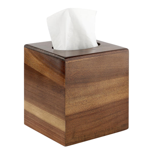 Tissue Box Cover,Square Wooden Tissue Holder with Slide-Out Bottom, Acacia Wood Facial Paper Holder for Bathroom,Living Room,Office, Decorative Cube Facial Tissue Box Cover,Modern Farmhouse Style