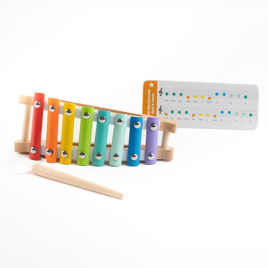 Jasey's Toy Chest Tap & Play Wooden Xylophone | Music Toy with Mallet, 8 Colorful Metal Keys, & Instructional Song Card | Wooden Musical Instrument for Toddlers Ages 12+ Months