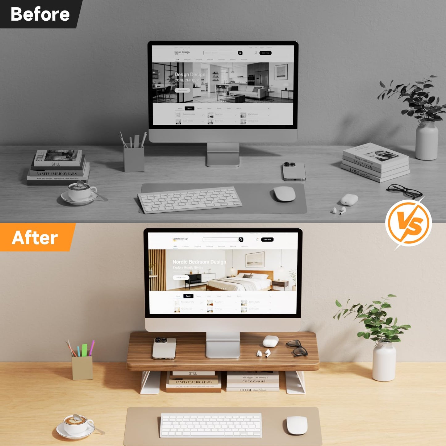 NestNeat Monitor Stand - 24 Inch Wood Monitor Stand Riser, 220 Pounds Load Capacity Desk Monitor Riser for Laptop/PC/Printer, Desktop Stands Organizer for Home Office