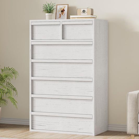 Garvee 7 Dresser for Bedroom, 46.8" Tall Dresser, Freestanding Vertical Drawer with Storage, Wooden Closet Chest Storage for Living Room, Hallway, Entryway, White