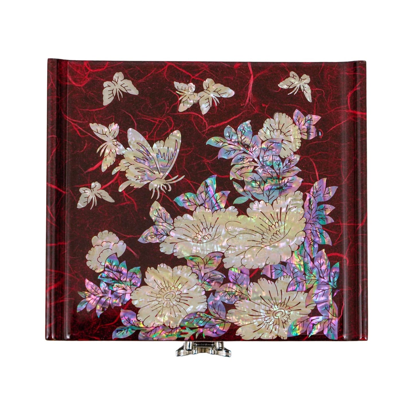 February Mountain Mother of Pearl Jewelry Box with 2 Drawers Gifts for Women Mom Wife Best Friend Birthday Mothers day Wedding Valentine Day (Red)
