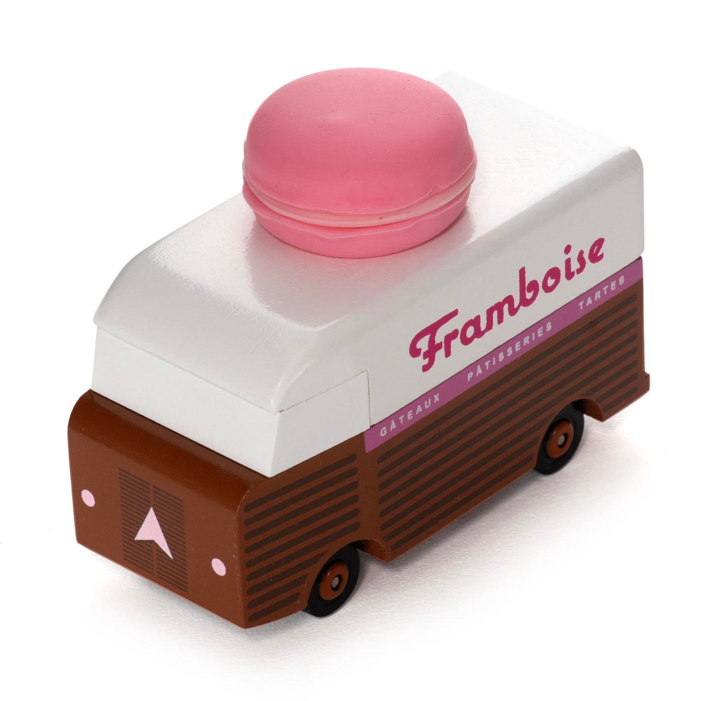 CANDYCAR® Wooden Food Truck Collection - Framboise Macaron Van, Premium Handcrafted Beech Wood Toy Car