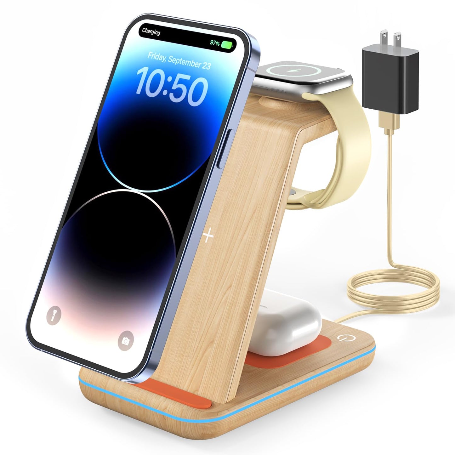 3 in 1 Wireless Charging, Wireless Charger Stand for Multiple Apple Devices, Wireless Charger for iPhone 17 16 15 14 13 12 11 Pro Max XS XR 8, Apple Watch 11 9 8 7 6 SE 5 4 3 2, AirPods 4/3/2/Pro