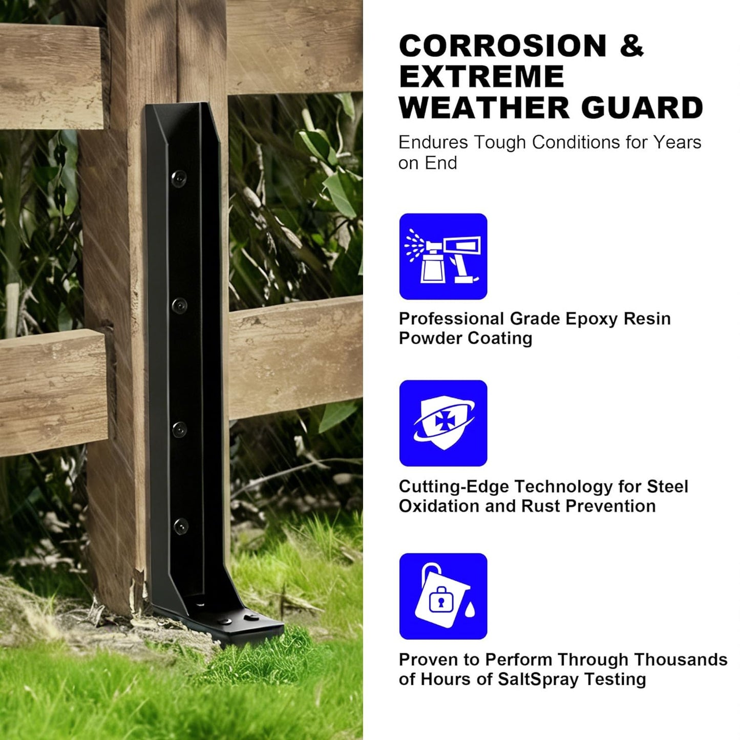 KQGY Heavy Duty Steel Fence Post Repair Bracket, Ground Spike Anchor for Fixing Leaning Broken Wooden Fence Posts, 31.5 Inch Height, Black (2)