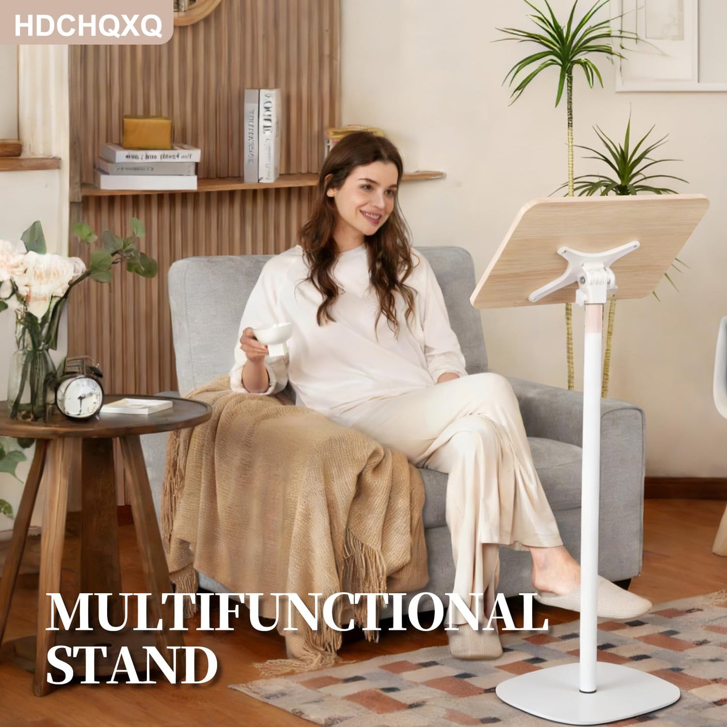 HDCHQXQ Adjustable Floor Book Stand Height From20'-67‘ and Angle, Music Stand,Reading Stand for Tablet Bibles, Recipes, Cooking, Books Wooden Display Rack,Stable Portable with Clip