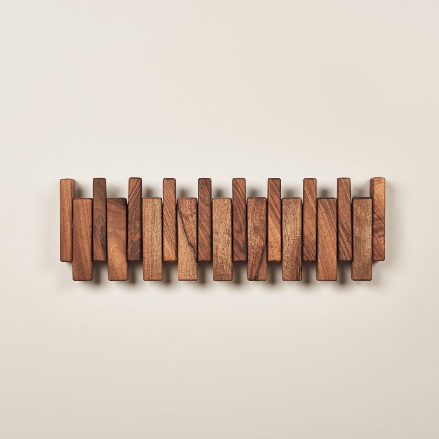 TEXAS BEST GIFT Solid Walnut Piano Key Coat Rack – 10-Hook Wall-Mounted Flip Hook Rack – Minimalist Wooden Hanger for Entryway, Bedroom, Office