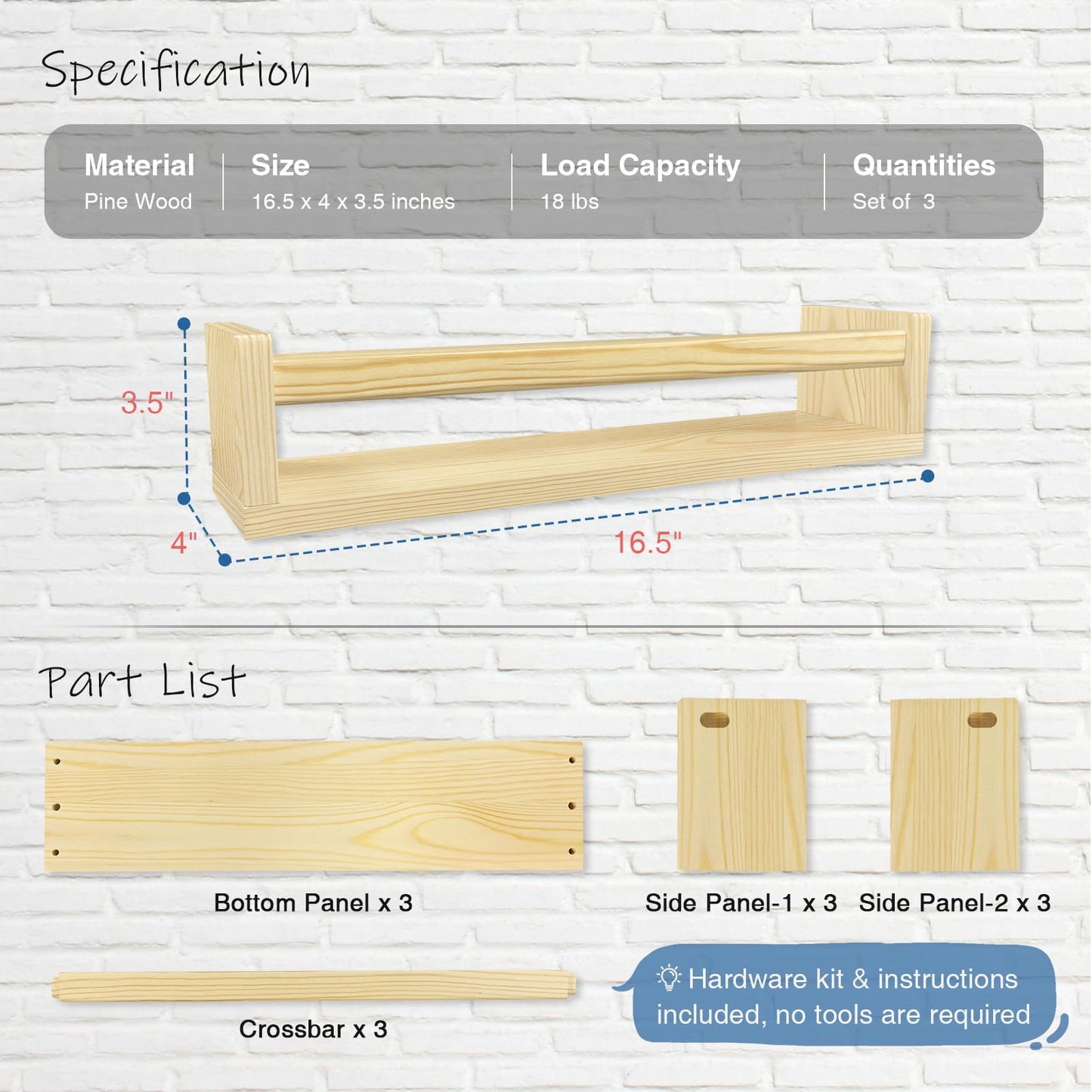 Harwaya Floating Nursery Book Shelves for Wall, Natural Wood Wall Bookshelf for Kids Room Bedroom, Small Wooden Hanging Baby Book Shelf and Toy Organizer for Nursery Girl Boy Toddler Child - Set of 3