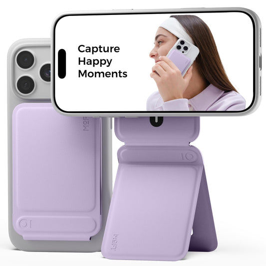 MOFT Phone Tripod Stand Selfie Stick for iPhone, Multi-Angles iPhone Stand, Lightweight & Portable Phone Holder, Strong Magnets, MOVAS Vegan Leather, Travel Essentials, Peony (Without Card Slot)