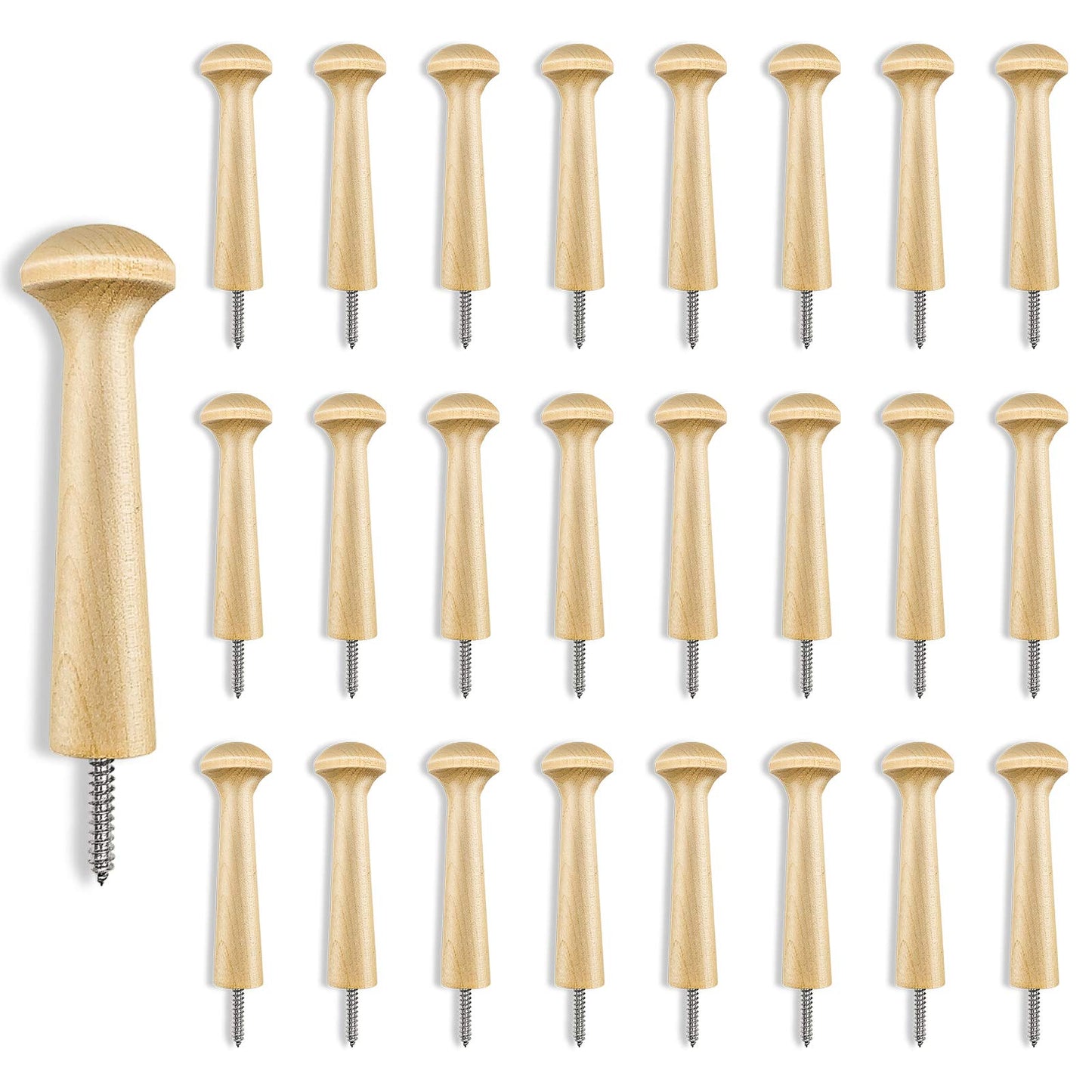 Sfcddtlg 24PCS Wooden Shaker Peg Wood Screw-3.7 Inch on Shaker Pegs Unfinished Wood Shaker Racks for Hanging Clothes Hats Towel Paint DIY(24PCS)