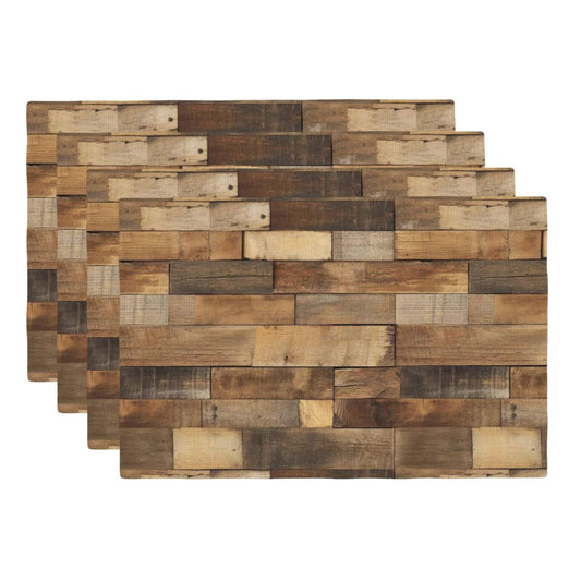 XALOGEER Brown Wood Placemats Set of 4 Rustic Wooden Grain Western Cowboy Linen Place Mat Washable Double Layer Table Mats for Kitchen Dining Decoration 12x18 Inch