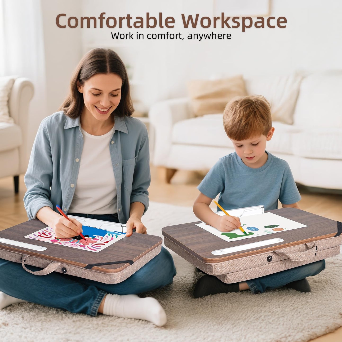 wishacc Lap Desk with Cushion and Hidden Book Clips, Wooden Bed Desk for Laptop and Writing, Cushioned Laptop Tray for Couch, Portable Lap Desk for Adults, Car Laptop Couch Table (Fits up to 17")