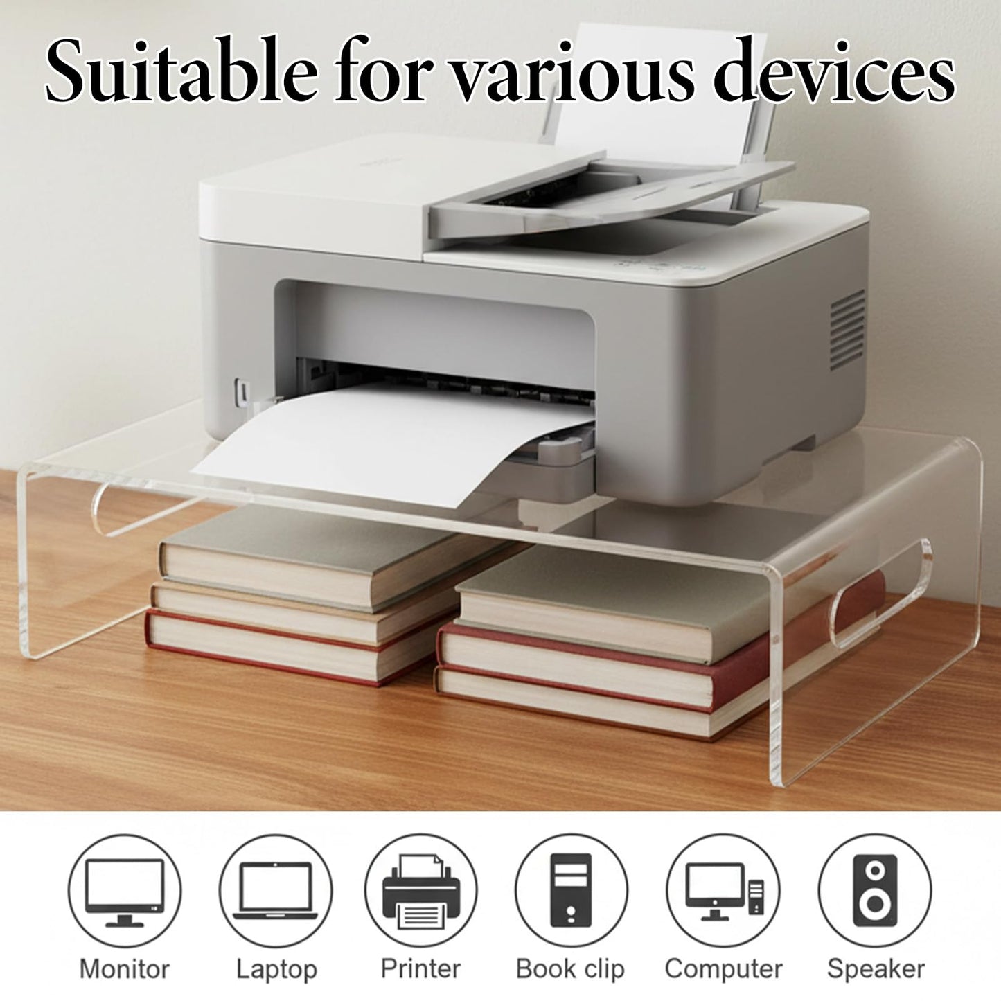 Oqqlin 2 Pcs Acrylic Monitor Stand, Clear Laptop Stand with Handle Monitor Riser Desk Accessories for Office, School, Home