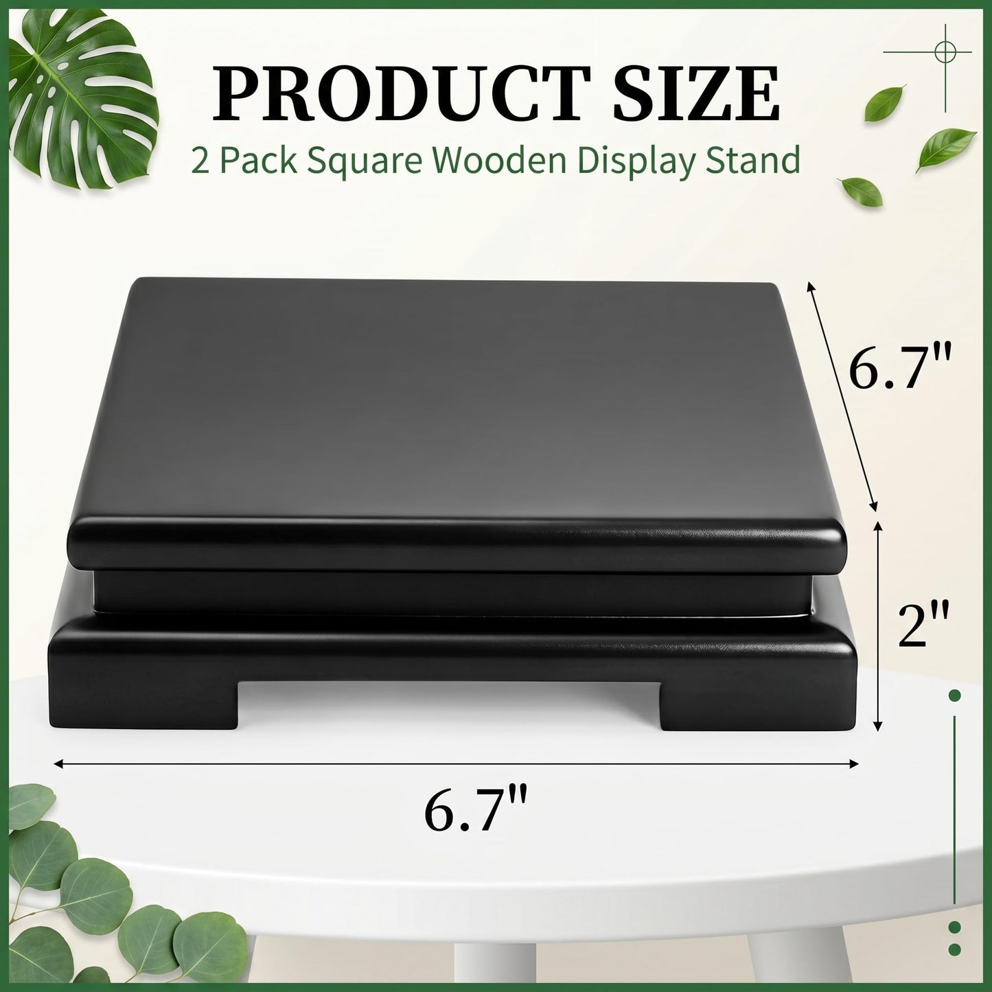 Goaste 2 Pack Square Wooden Display Stand, 6.7" Black Wood Vase Display Base, Minimalist Style Pedestal Stand with Risers for Vases, Teapot, Trophy, Collectibles, Aquarium Lamp, Home Decoration