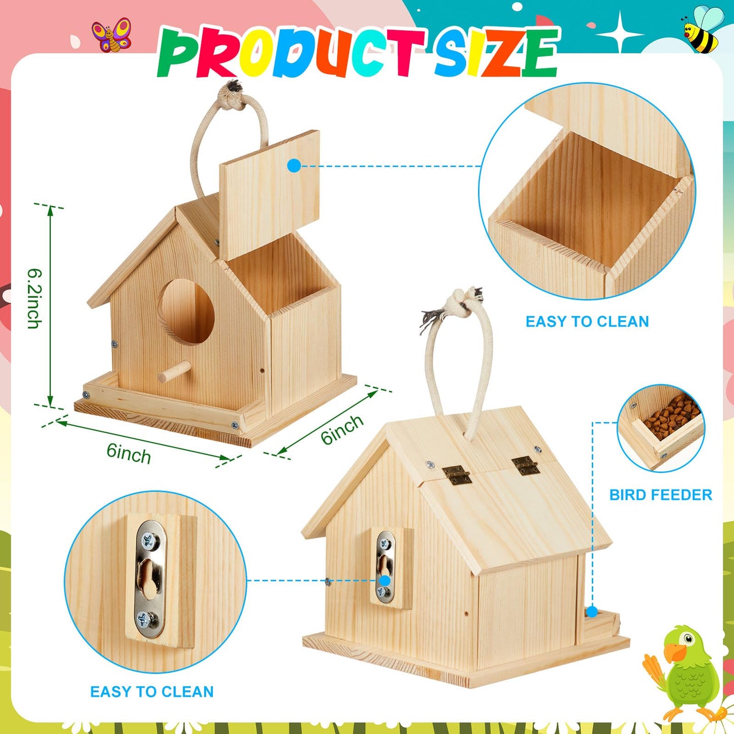 Liliful 36 Sets Wooden DIY Birdhouse Kit, Unfinished Bird Houses with Paints and Paintbrushes, Bird Feeder Craft Arts for Kids Ages 4-8, 8-12, Classroom Activity and Adults Wooden Craft Gifts